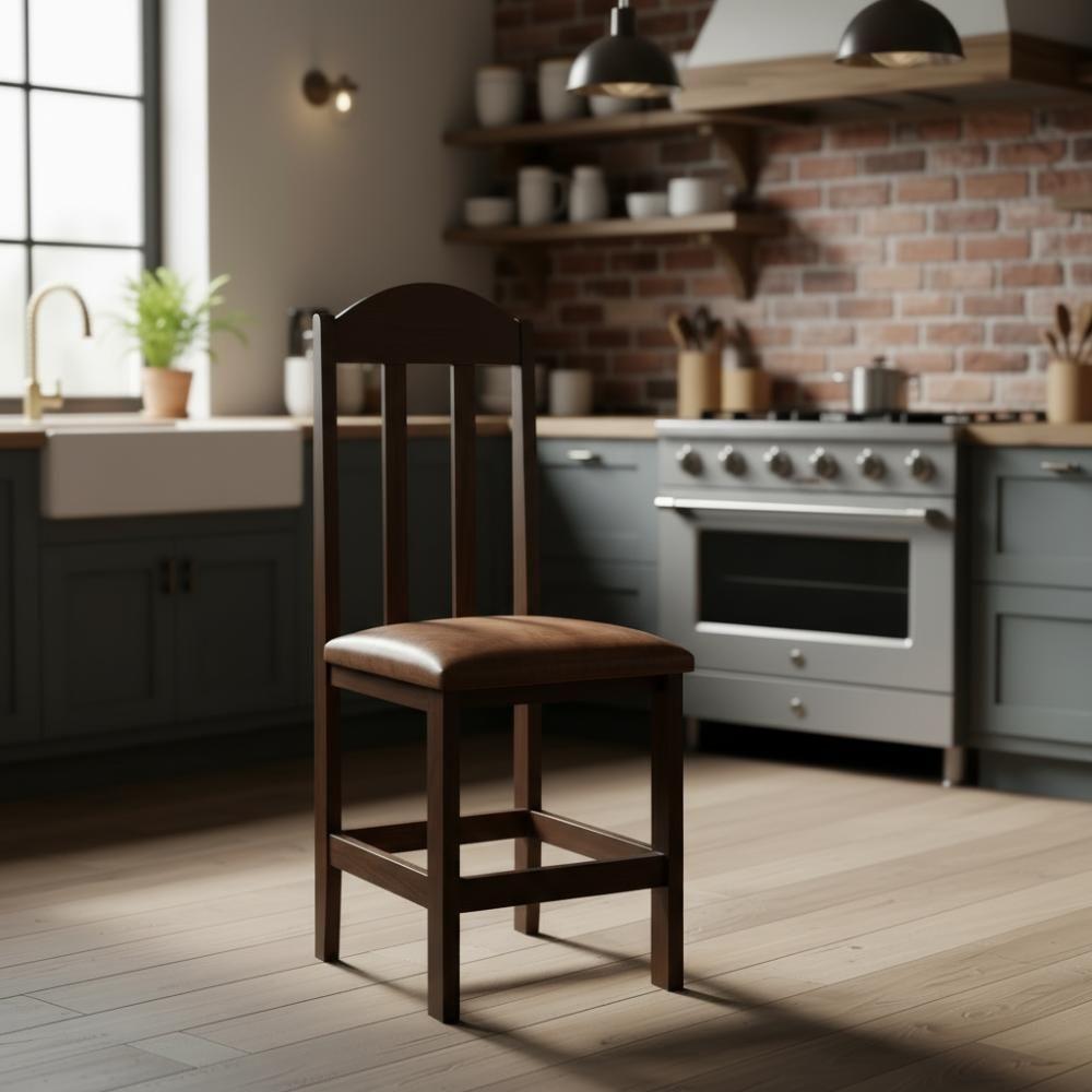 Kit Com 2 Cadeiras De Jantar Madeira Maciça Safira - Castanho Com Estofado Marrom - 1