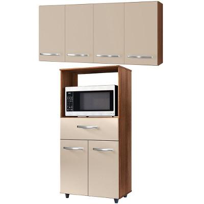 Balcão Multiuso 2 Portas E Armário Aéreo 4 Portas Leila Savana / Off White