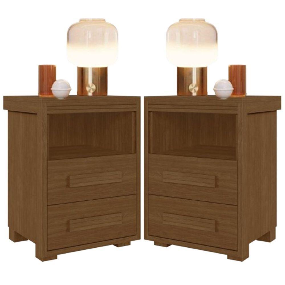Kit 2 Mesas De Cabeceira Pés Madeira 2 Gavs Tóquio 100% Mdf Legno - 1