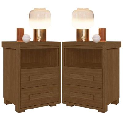 Kit 2 Mesas De Cabeceira Pés Madeira 2 Gavs Tóquio 100% Mdf Legno