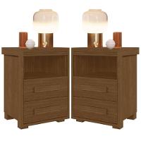Kit 2 Mesas De Cabeceira Pés Madeira 2 Gavs Tóquio 100% Mdf Legno - 1