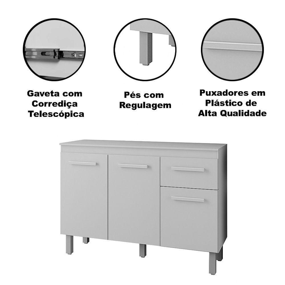 Balcão Cozinha 3 Portas E Armário Aéreo 2 Portas Maia Branco - 4