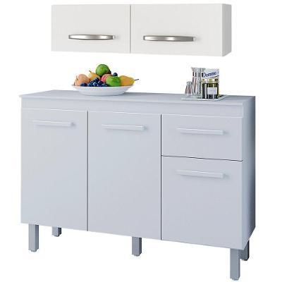 Balcão Cozinha 3 Portas E Armário Aéreo 2 Portas Maia Branco