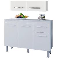 Balcão Cozinha 3 Portas E Armário Aéreo 2 Portas Maia Branco - 1