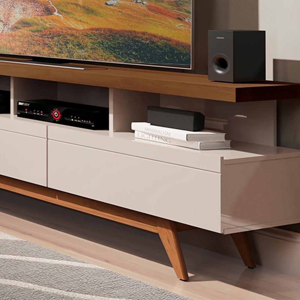 Rack Aparador 3 Gavetas Para Tv Até 70″ Com Pés De Madeira - Wood Off White/freijo - 2
