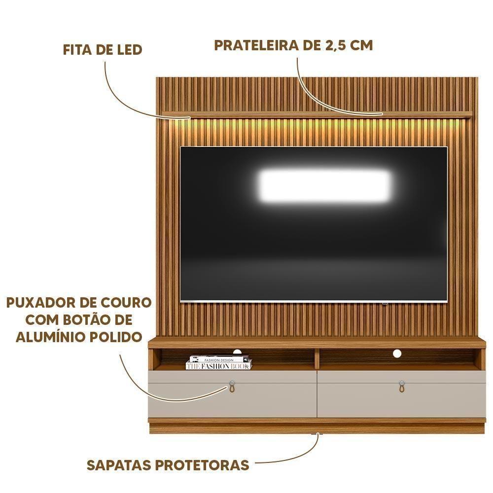 Painel Rack Com Led Ripado Para Tv Até 75 Polegadas 2 Nichos - Nature/off White - 3