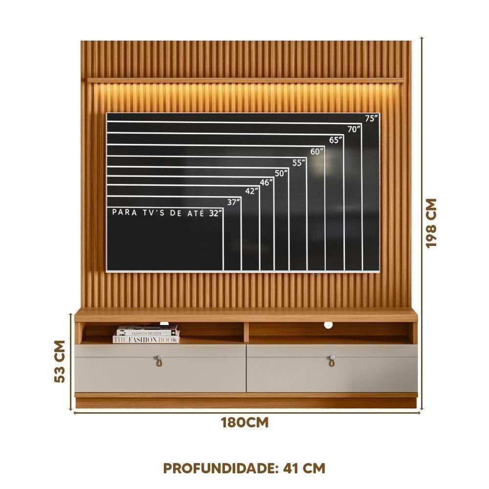 Painel Rack Com Led Ripado Para Tv Até 75 Polegadas 2 Nichos - Nature/off White - 5