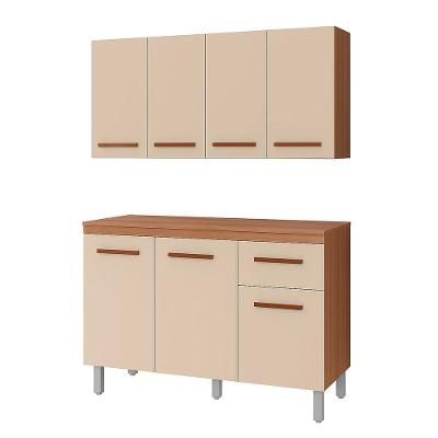 Armário Aéreo 4 Portas E Balcão 3 Portas 120 Cm Vitoriana Savana / Off White