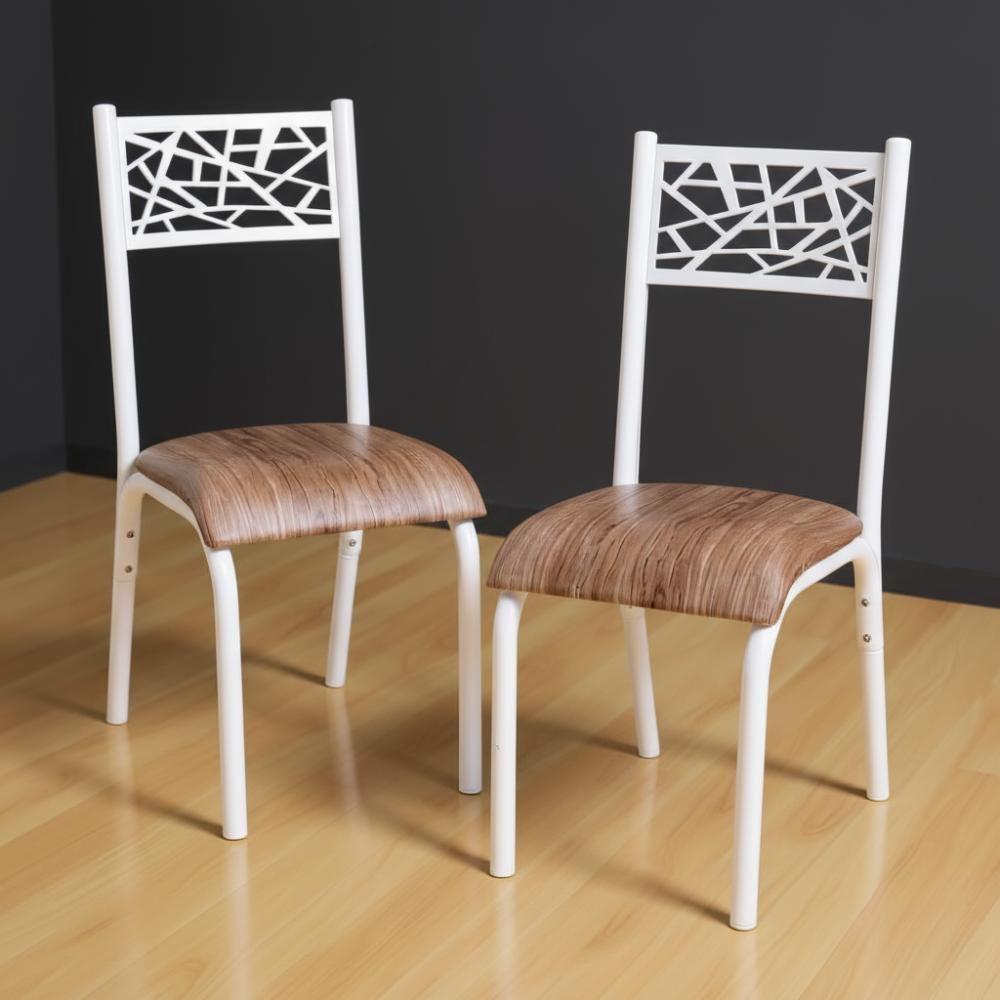 2 Cadeiras Para Cozinha Em Aço Com Estofado Jade - Branco E Capuccino - 1