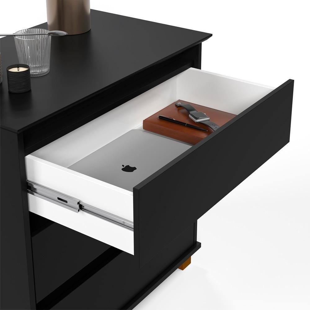 Cômoda Compacta Para Escritório 3 Gavetas E Pés De Madeira - Preto - 3