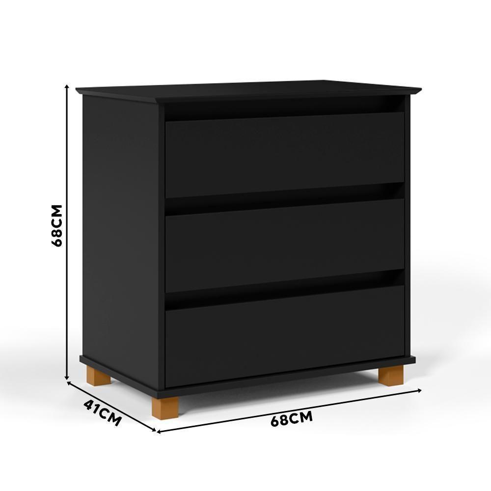 Cômoda Compacta Para Escritório 3 Gavetas E Pés De Madeira - Preto - 4