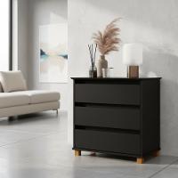 Cômoda Compacta Para Escritório 3 Gavetas E Pés De Madeira - Preto - 1