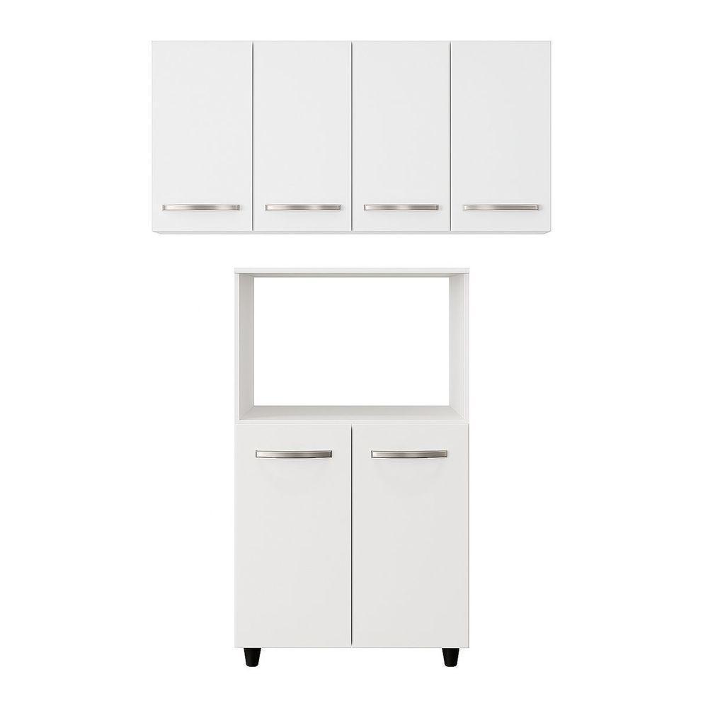 Balcão Multiuso 2 Portas E Armário Aéreo 4 Portas Taina Branco - 1