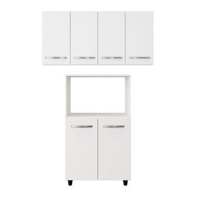 Balcão Multiuso 2 Portas E Armário Aéreo 4 Portas Taina Branco