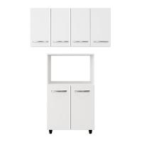 Balcão Multiuso 2 Portas E Armário Aéreo 4 Portas Taina Branco - 1