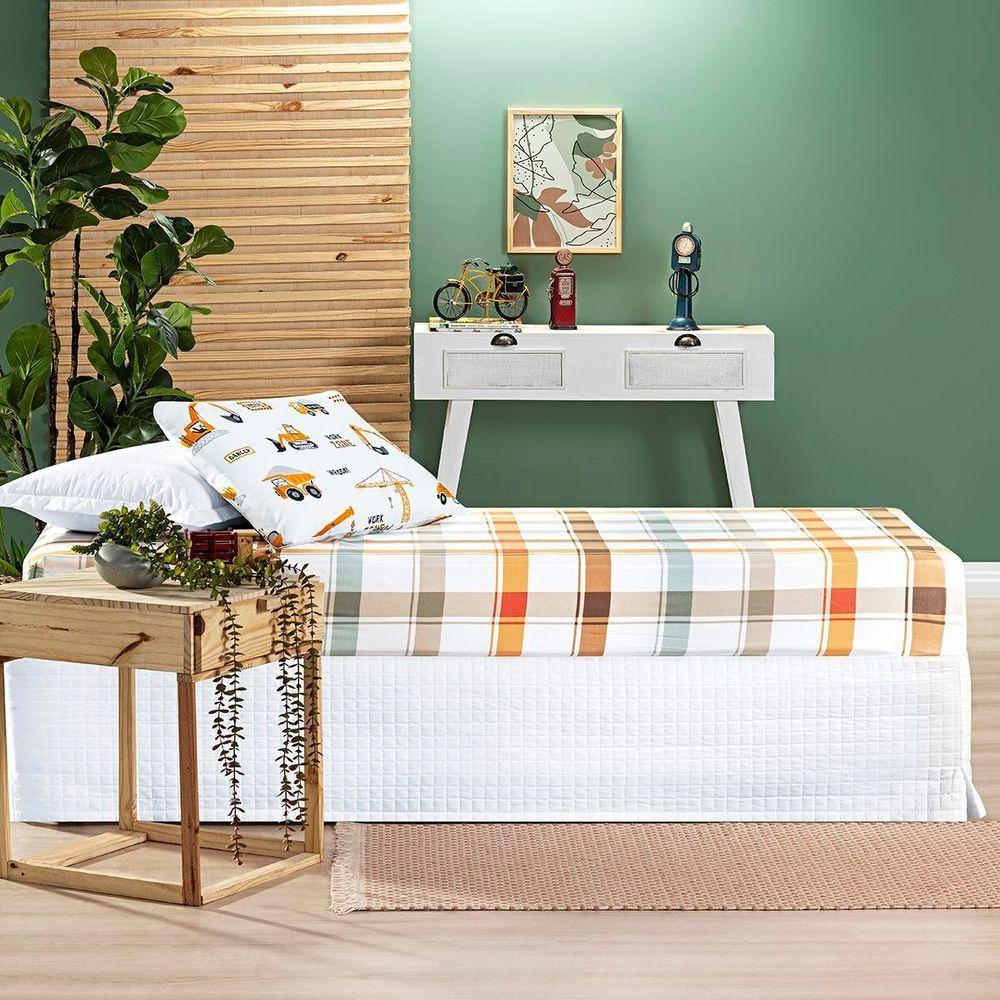 Kit Cobre Leito Solteiro Infantil Trator 4 Peças Micropercal 200 Fios - 5