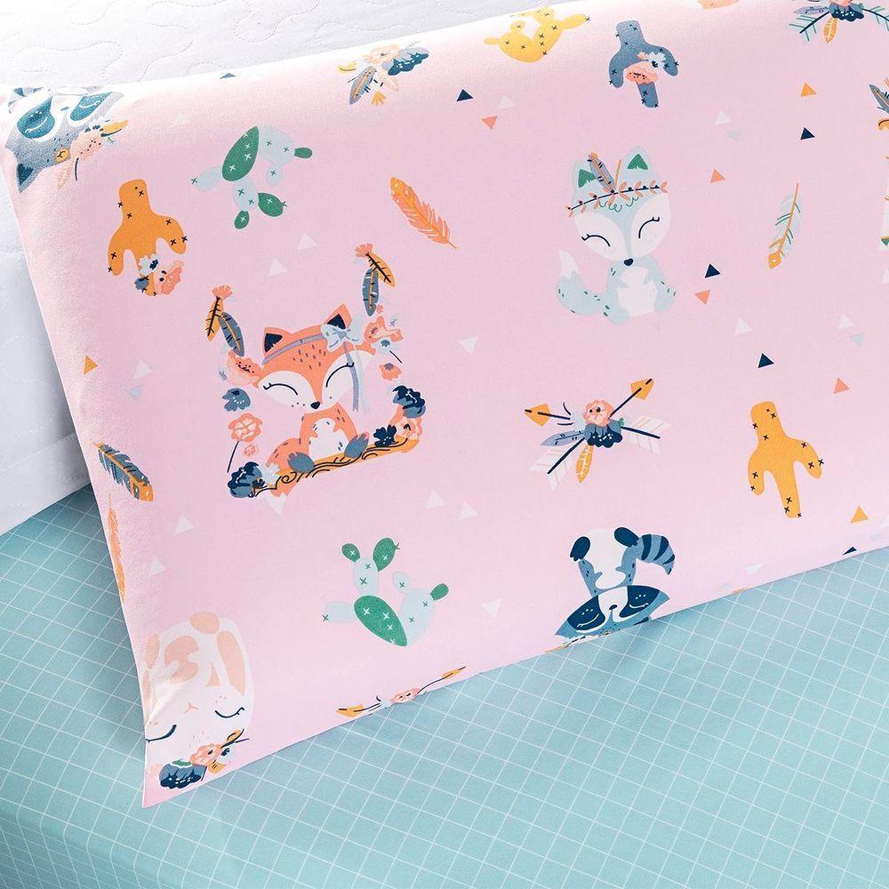 Kit Cobre Leito Solteiro Infantil Raposa 4 Peças Micropercal 200 Fios - 4