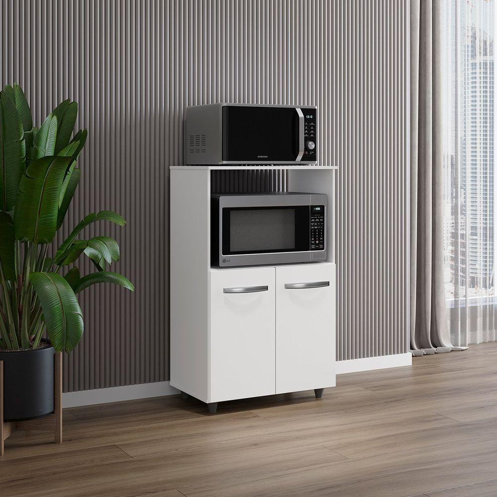 Balcão Multiuso Para Cozinha Micro-ondas 2 Portas Taiane Branco - 7