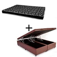 Cama Box Baú Casal 138 Bipartido Tecido Sintético Marrom Com Colchão Hamburgo - 100% Espuma - D28 Preto 55x138x188 - 1