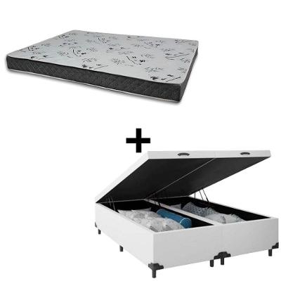 Cama Baú Casal 138 Bipartido Tecido Sintético Branco Com Colchão Miller - 100% Espuma - D33 Cinza 55x138x188