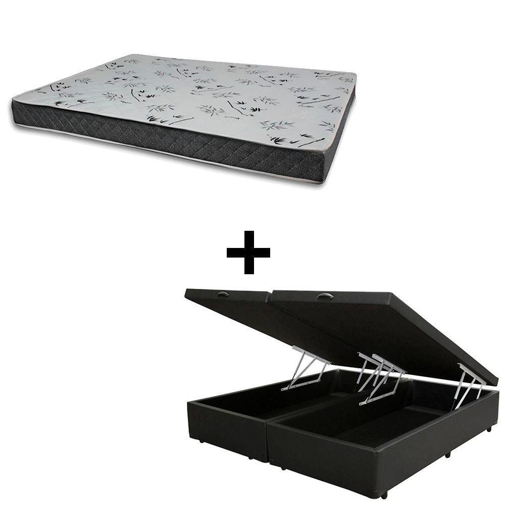 Cama Baú Casal 138 Bipartido Tecido Sintético Preto Com Colchão Miller - 100% Espuma - D33 Cinza 55x138x188 - 1