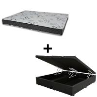 Cama Baú Casal 138 Bipartido Tecido Sintético Preto Com Colchão Miller - 100% Espuma - D33 Cinza 55x138x188 - 1