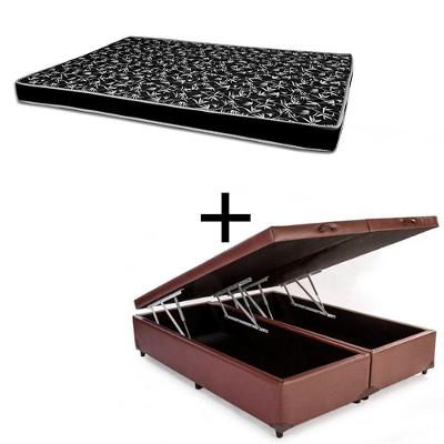 Cama Box Baú Casal 138 Bipartido Tecido Sintético Marrom Com Colchão Hamburgo - 100% Espuma - D28 Preto 55x138x188