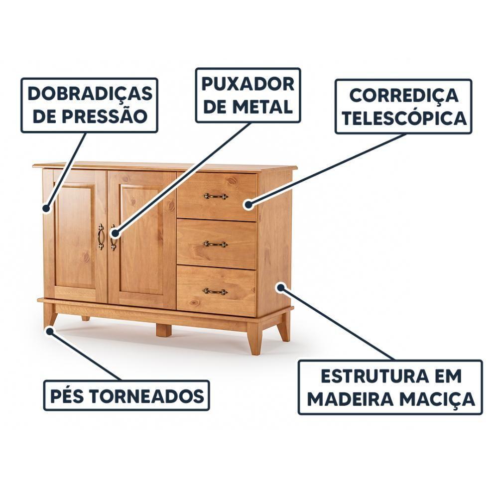 Balcão Madeira Maciça 2 Portas 3 Gavetas Rustico Carvalho Repleta - 3