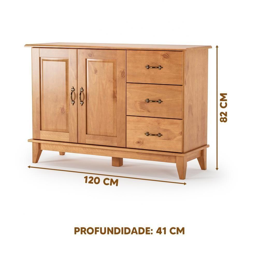 Balcão Madeira Maciça 2 Portas 3 Gavetas Rustico Carvalho Repleta - 4