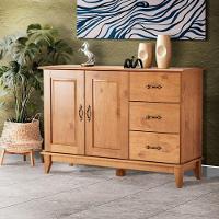 Balcão Madeira Maciça 2 Portas 3 Gavetas Rustico Carvalho Repleta - 1