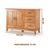 Balcão Madeira Maciça 2 Portas 3 Gavetas Rustico Carvalho Repleta