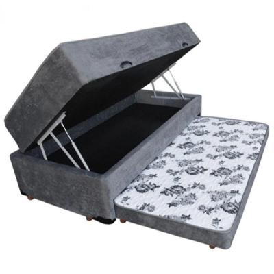 Cama Box Baú Solteiro Conjugado Espuma Com Cama Auxiliar Bicama 3 Em 1- Suede Cinza
