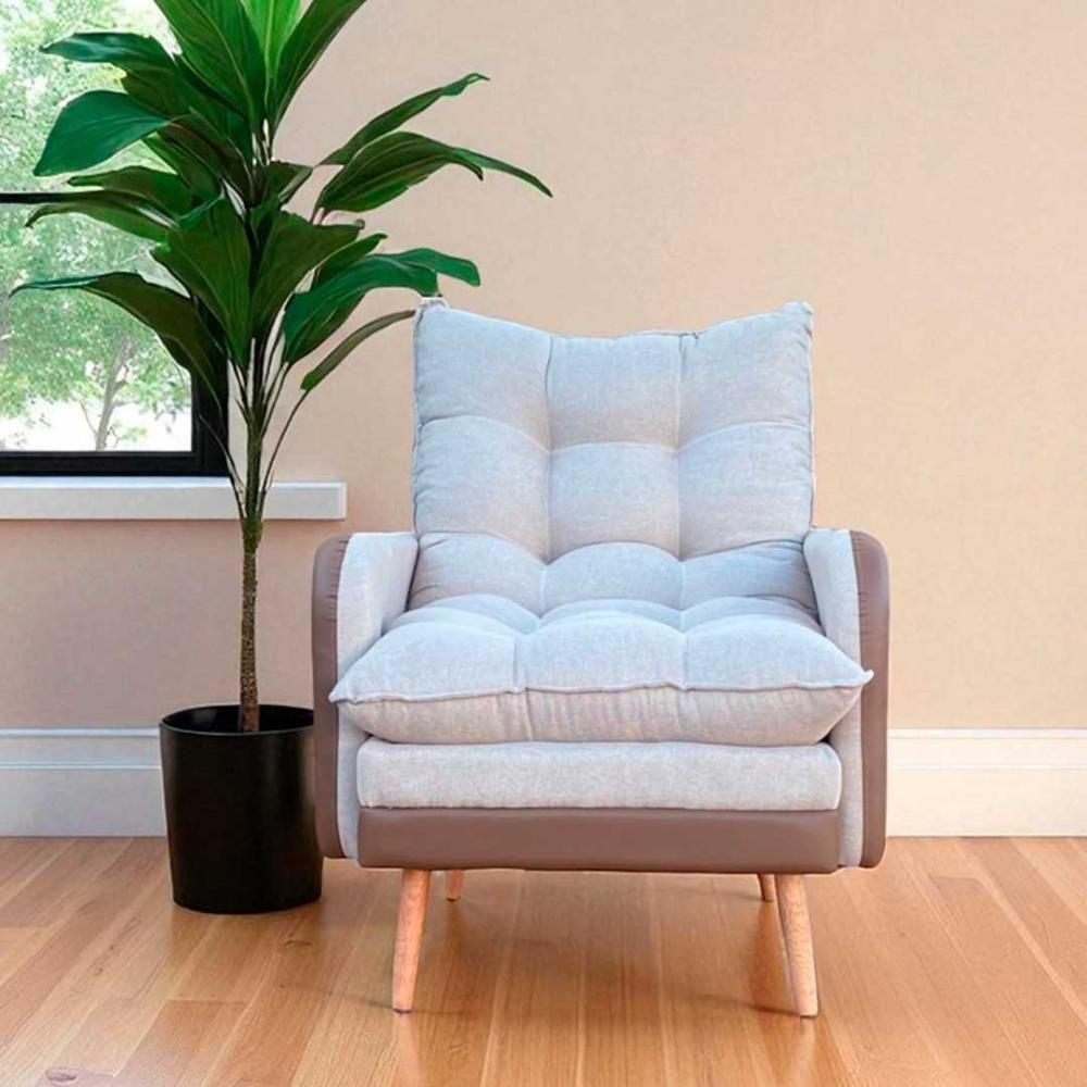 Poltrona Reclinável Em 3 Posições Com Puff Em Linho Premium Bege/caramelo Bege/caramelo C/puff Roma - 3