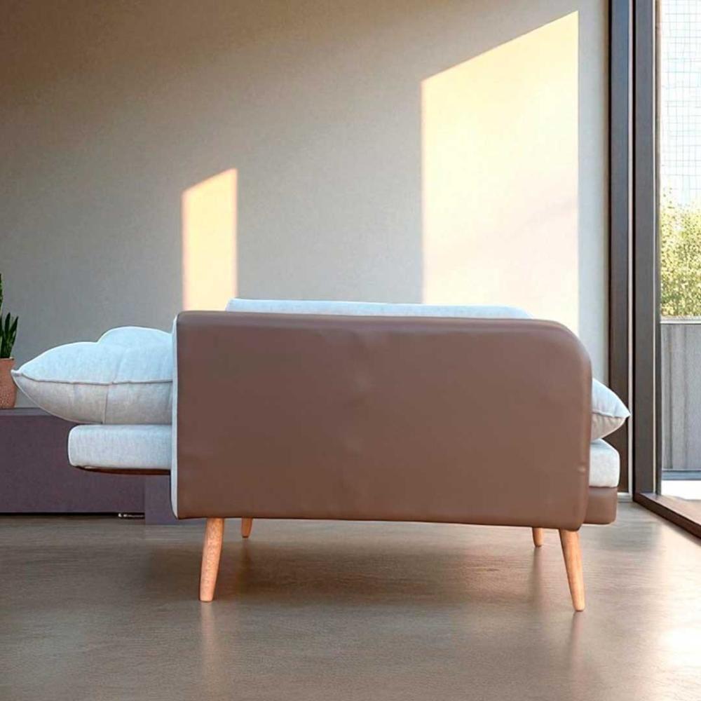 Poltrona Reclinável Em 3 Posições Com Puff Em Linho Premium Bege/caramelo Bege/caramelo C/puff Roma - 4