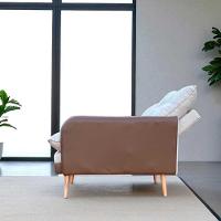 Poltrona Reclinável Em 3 Posições Com Puff Em Linho Premium Bege/caramelo Bege/caramelo C/puff Roma - 2