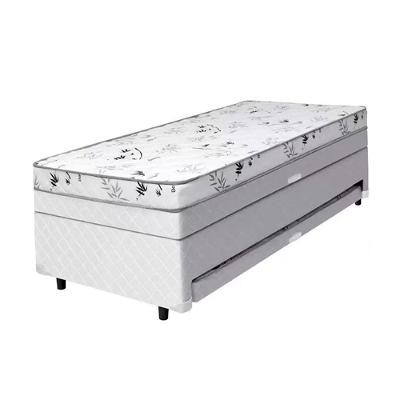 Cama Box Baú Solteiro Conjugado Espuma Com Cama Auxiliar Bicama 3 Em 1 - Matelassê Branco