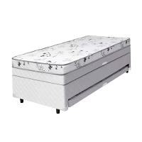 Cama Box Baú Solteiro Conjugado Espuma Com Cama Auxiliar Bicama 3 Em 1 - Matelassê Branco - 1
