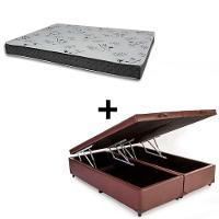 Cama Baú King 193 Tecido Sintético Marrom Com Colchão Miller - 100% Espuma - D33 Cinza 55x193x203 - 1