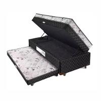 Cama Box Baú Solteiro Conjugado De Molas Com Cama Auxiliar Bicama 3 Em 1 - Matelassê Preto - 1