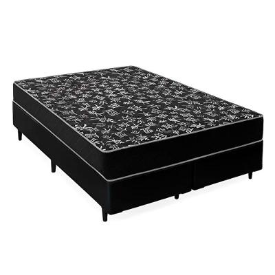 Cama Box King 193 Tecido Sintetico Preto Com Colchão Espuma D20 - Tampo Preto 12 Cm