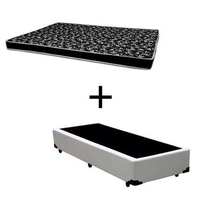 Cama Box Solteiro 88 Tecido Sintético Branco Com Colchão Hamburgo - 100% Espuma - D28 Preto 54x88x188