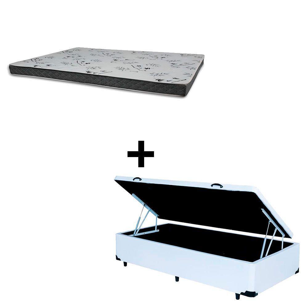 Cama Box Baú Solteiro 88 Tecido Sintético Branco Com Colchão Miller - 100% Espuma - D33 Cinza 54x88x188 - 1