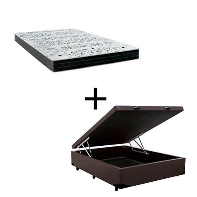 Cama Box Baú Casal 138 Tecido Sintético Marrom Com Colchão De Espuma Semi Ortopédica Extra Firme D28 Cinza 80kg