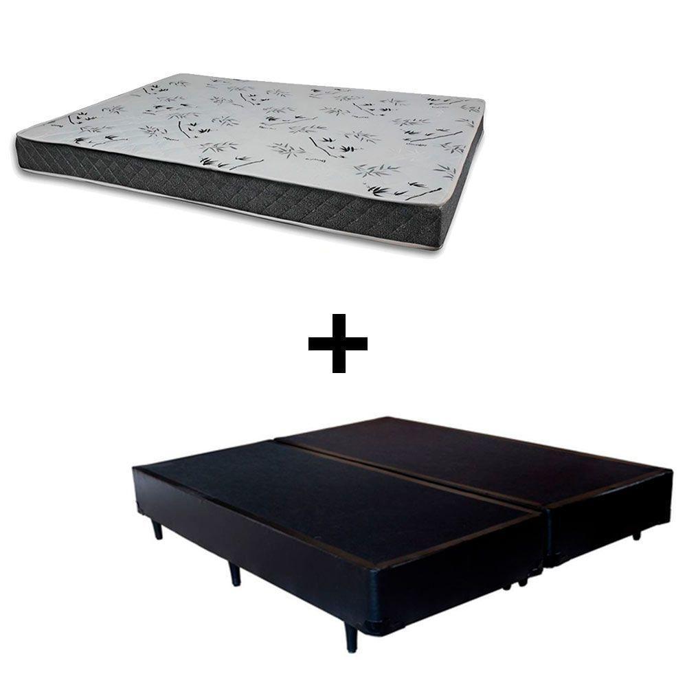 Cama Box King 193 Tecido Sintético Preto Com Colchão Miller - 100% Espuma - D33 Cinza 54x193x203 - 1