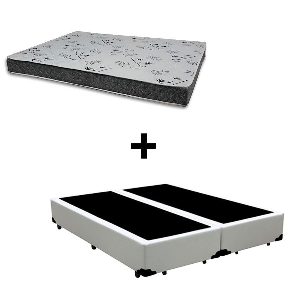 Cama Box King 193 Tecido Sintético Branco Com Colchão Miller - 100% Espuma - D33 Cinza 54x193x203 - 1
