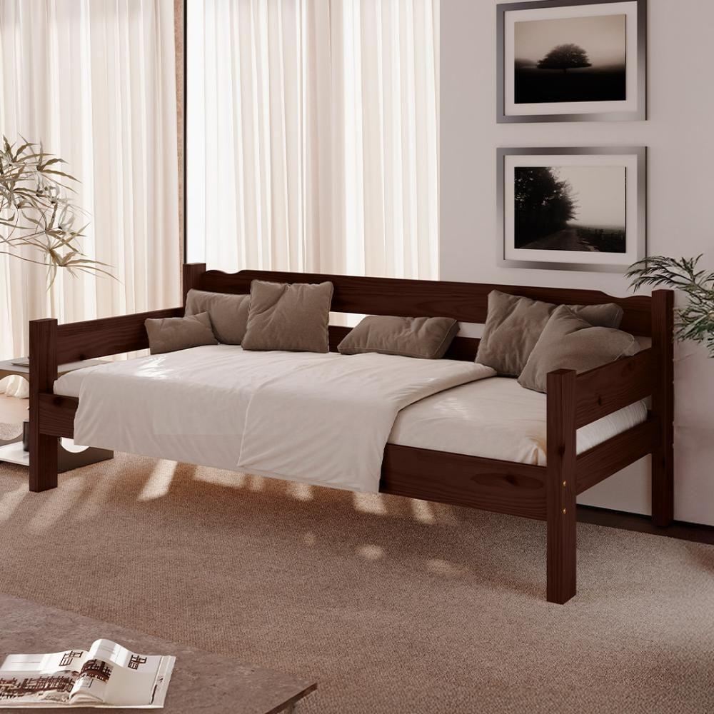 Sofá Cama Reforçado Madeira Maciça Castanho Repleta - 1
