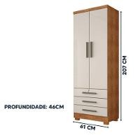 Guarda Roupa Solteiro Floripa 2 Portas 3 Gavetas Com Cabideiro Cedro / Areia Repleta Cedro / Areia - 2