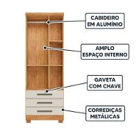 Guarda Roupa Solteiro Floripa 2 Portas 3 Gavetas Com Cabideiro Cedro / Areia Repleta Cedro / Areia - 3