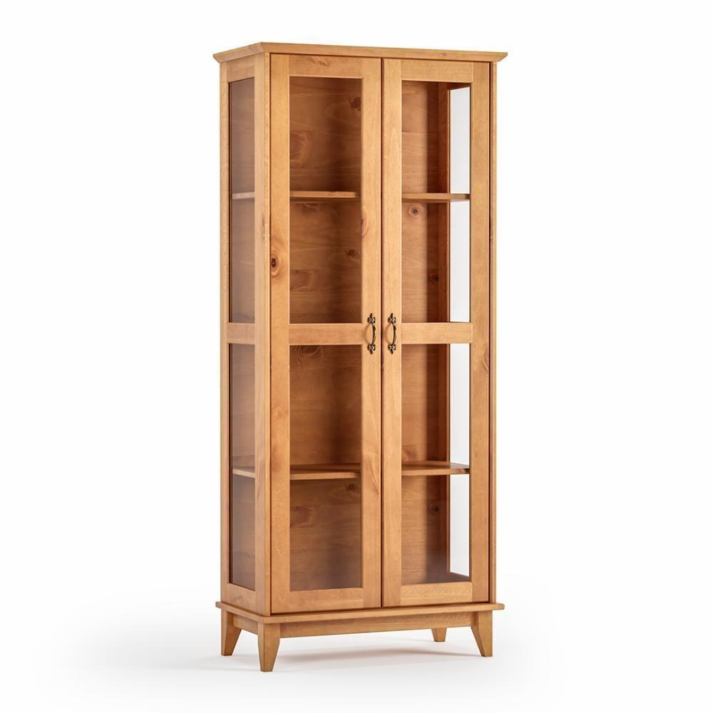 Cristaleira Madeira Maciça Carvalho 2 Portas Com Vidro Carvalho Repleta - 2