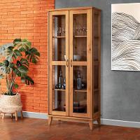 Cristaleira Madeira Maciça Carvalho 2 Portas Com Vidro Carvalho Repleta - 1